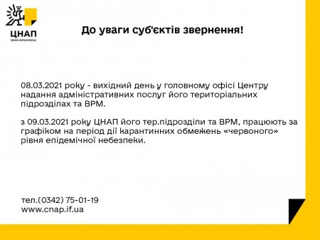 Про зміни у роботі ЦНАП м.Івано-Франківська у березні 2021р