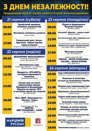 Не пропустіть святкові заходи до Дня Незалежності України