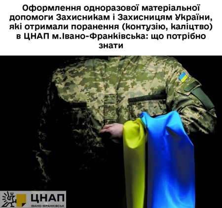 Оформлення одноразової матеріальної допомоги Захисникам і Захисницям України, які отримали поранення (контузію, каліцтво) в ЦНАП м.Івано-Франківська: що потрібно знати
