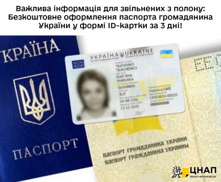Важлива інформація для звільнених з полону: Безкоштовне оформлення паспорта громадянина України у формі ID-картки за 3 дні!